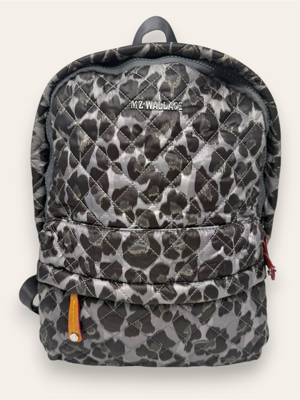 MZ Wallace City Backpack Gray Leopard Animal Print Zippered Quilt Mini Women’s